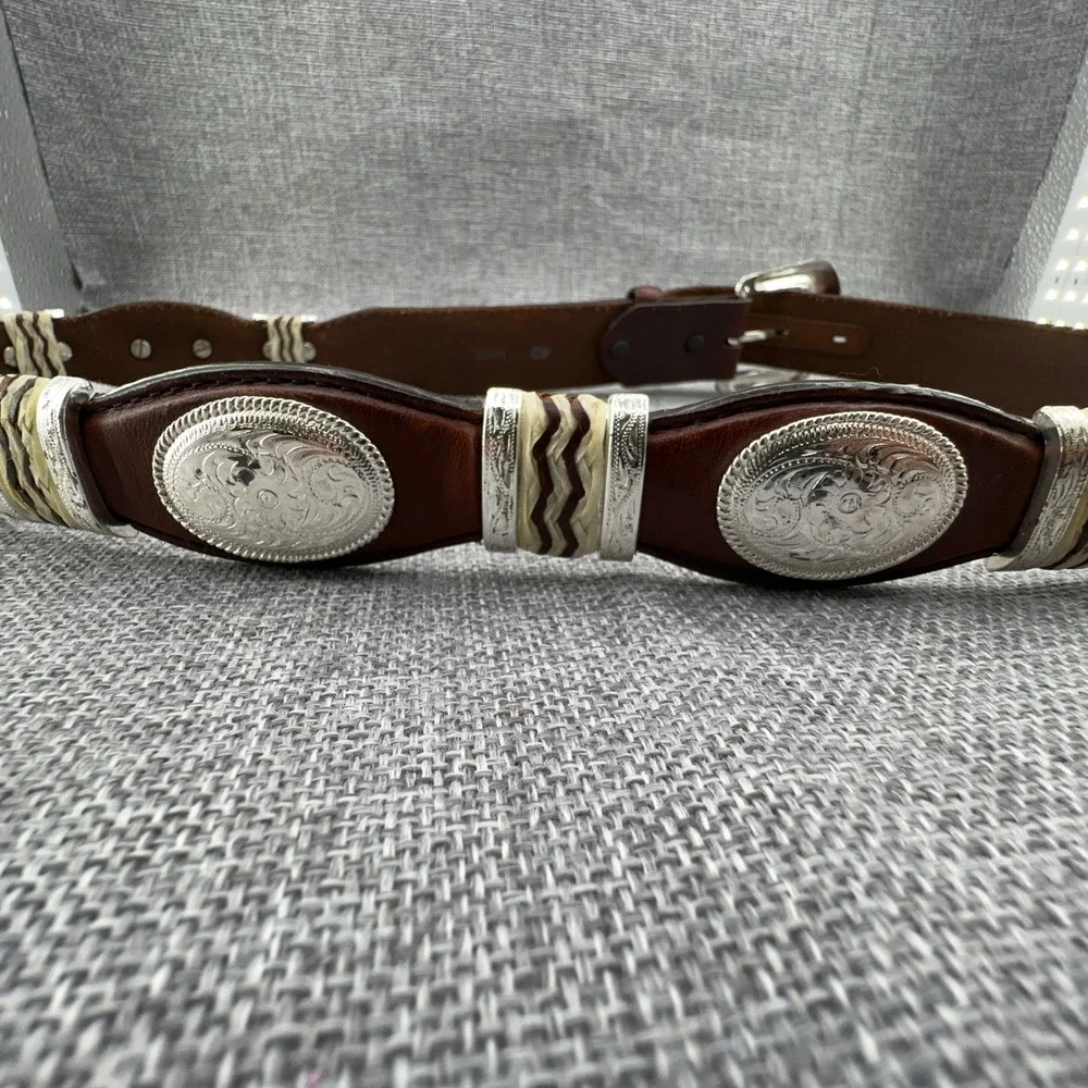 Tony Lama Men's Cutting Champ Leather Belt Size 40 Brown Scalloped Concho READ